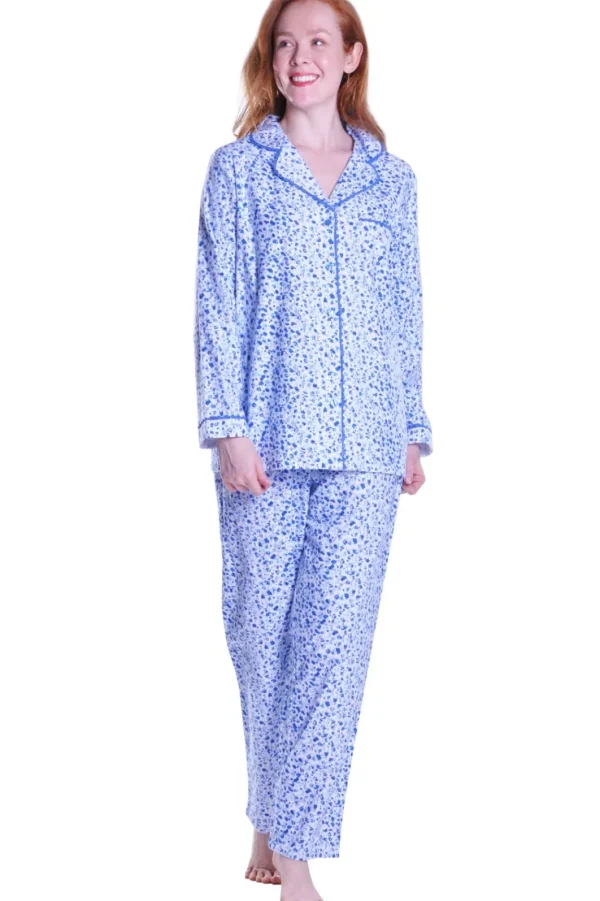 La Cera™ Flannel Long Sleeve Pajama Set Blue New