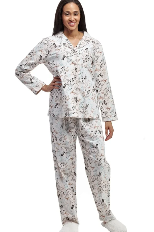 La Cera™ Flannel Long Sleeve Pajama Set Beige Clearance