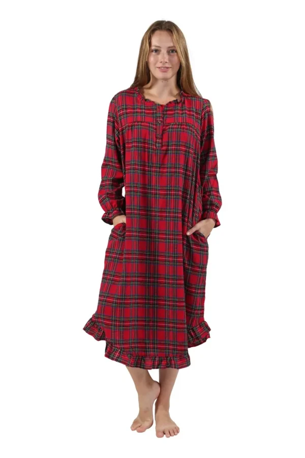 La Cera™ Flannel Plaid Night Gown Cheap