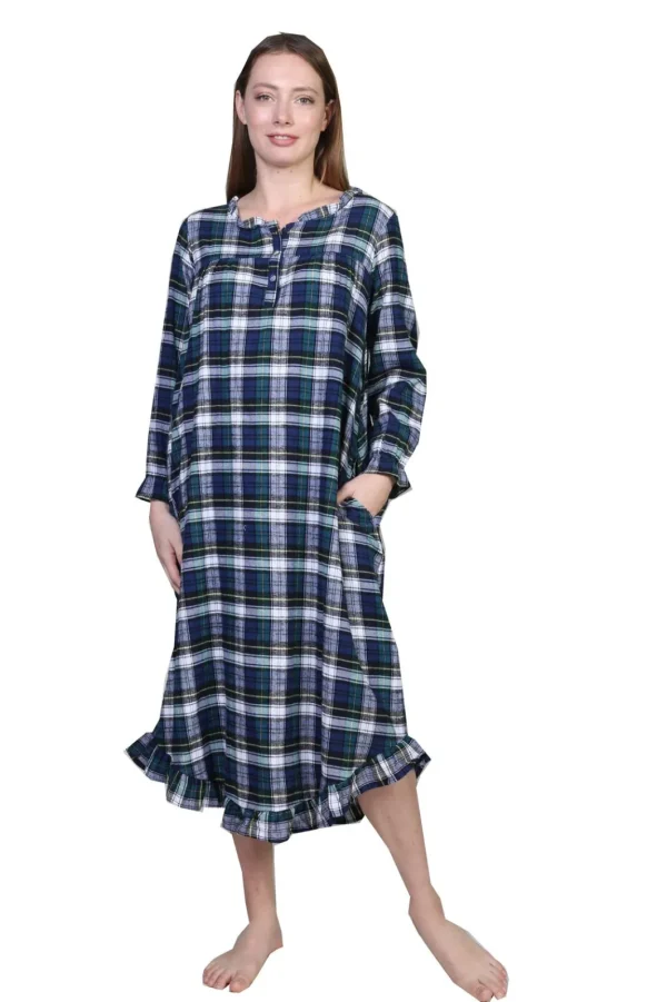 La Cera™ Flannel Plaid Night Gown Cheap