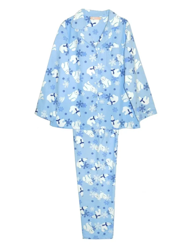 La Cera™ Flannel Polar Bear Plus Size Pajama Set Blue Outlet