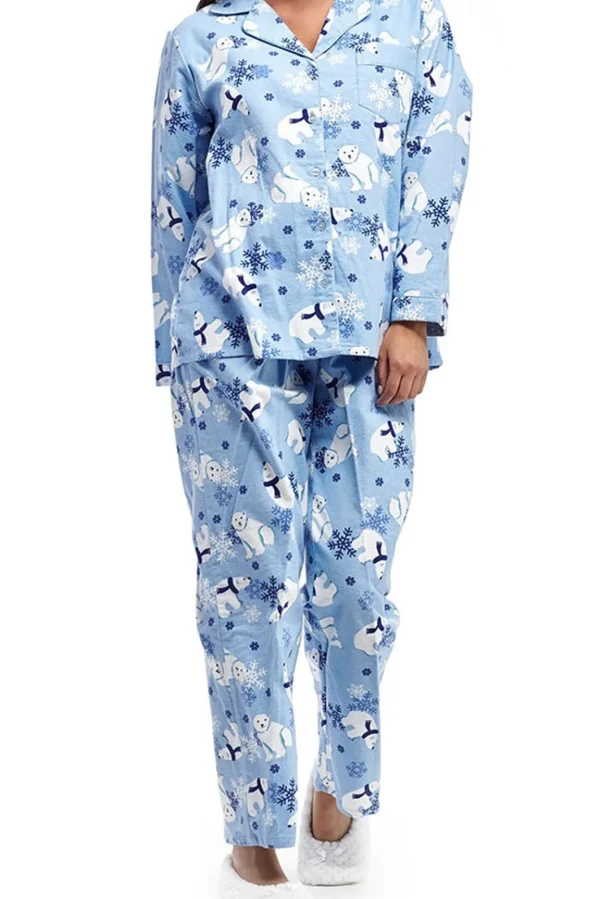 La Cera™ Flannel Polar Bear Plus Size Pajama Set Blue Outlet