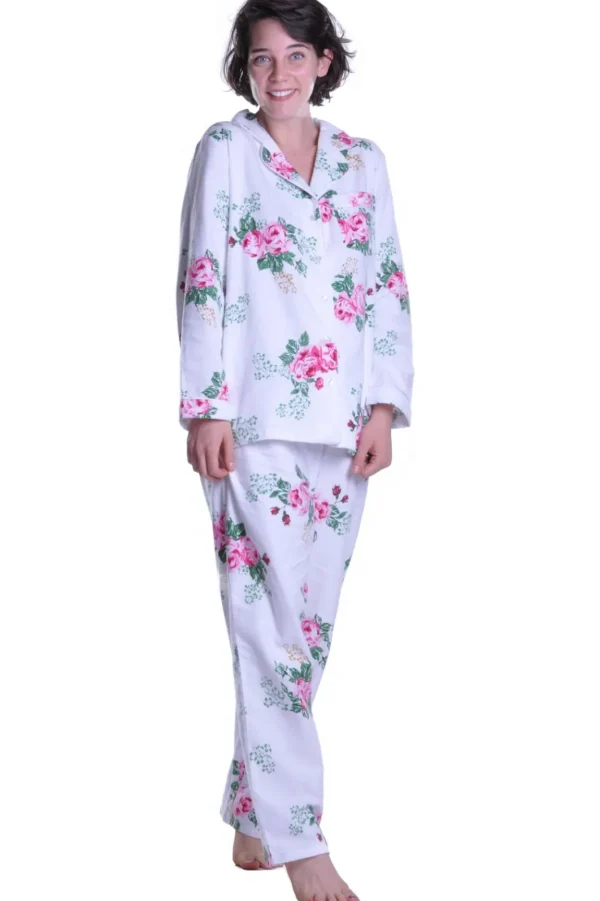 La Cera™ Flannel Print Pajama Set White Cheap