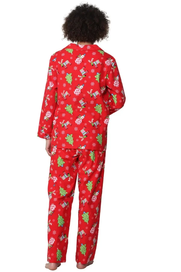 La Cera™ Flannel Reindeer Print Pajama Set Red Best Sale