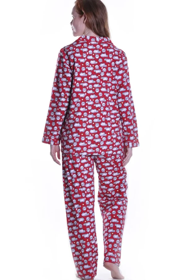 La Cera™ Flannel Sheep Print Plus Size Pajama Set Burgundy New