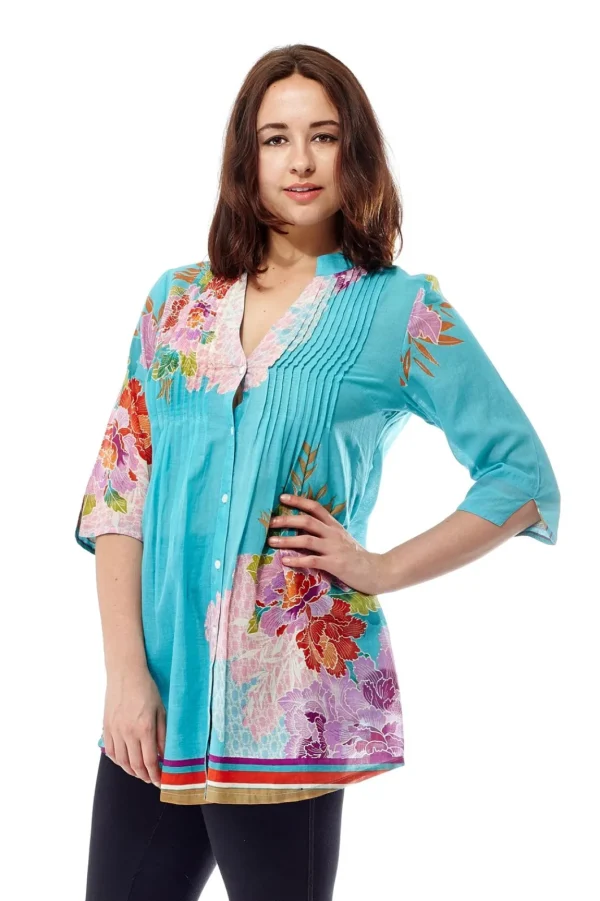 La Cera™ Floral Border Print Tunic With Release Pleats Sale