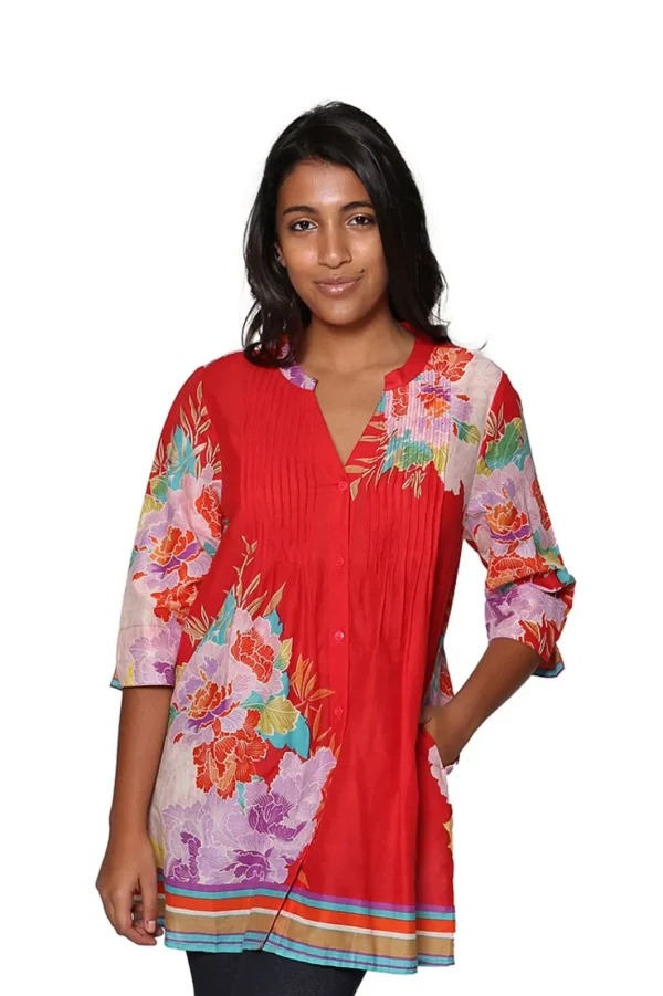 La Cera™ Floral Border Print Tunic With Release Pleats Sale