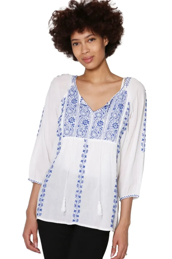 La Cera™ Floral Embroidered Peasant Top Cheap