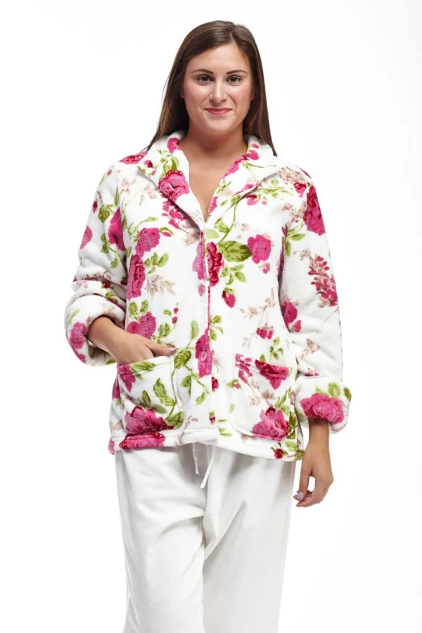 La Cera™ Floral Fleece Plus Size Bed Jacket Red Online