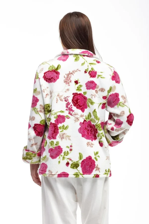 La Cera™ Floral Fleece Plus Size Bed Jacket Red Online