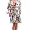 La Cera™ Floral Multi Colo Satin Robe Red Sale