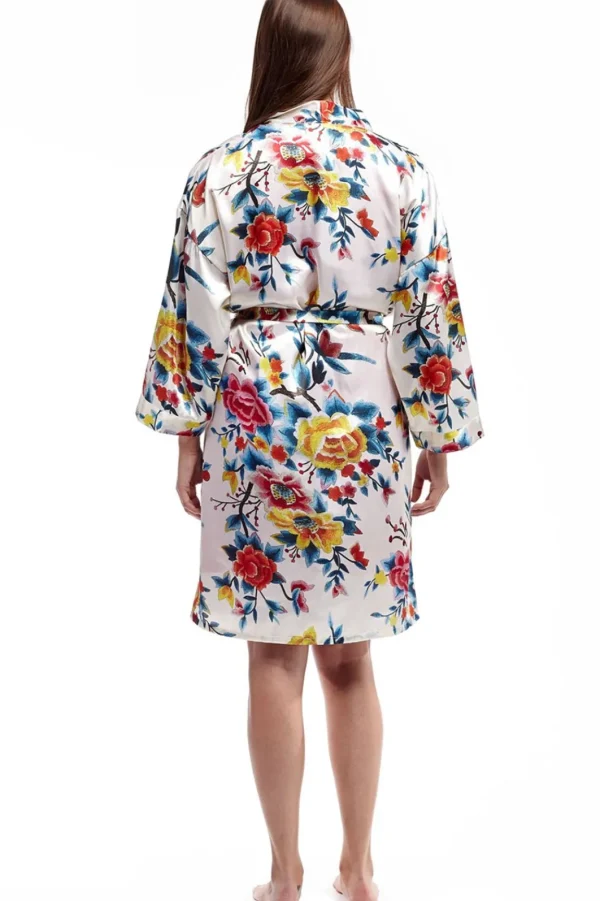 La Cera™ Floral Multi Colo Satin Robe Red Sale