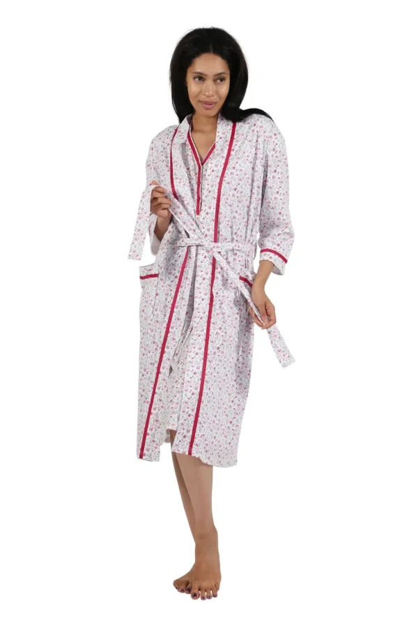 La Cera™ Floral Print Knit Robe Pink Cheap