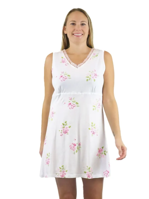 La Cera™ Floral Printed Cotton Knit Chemise Best Sale