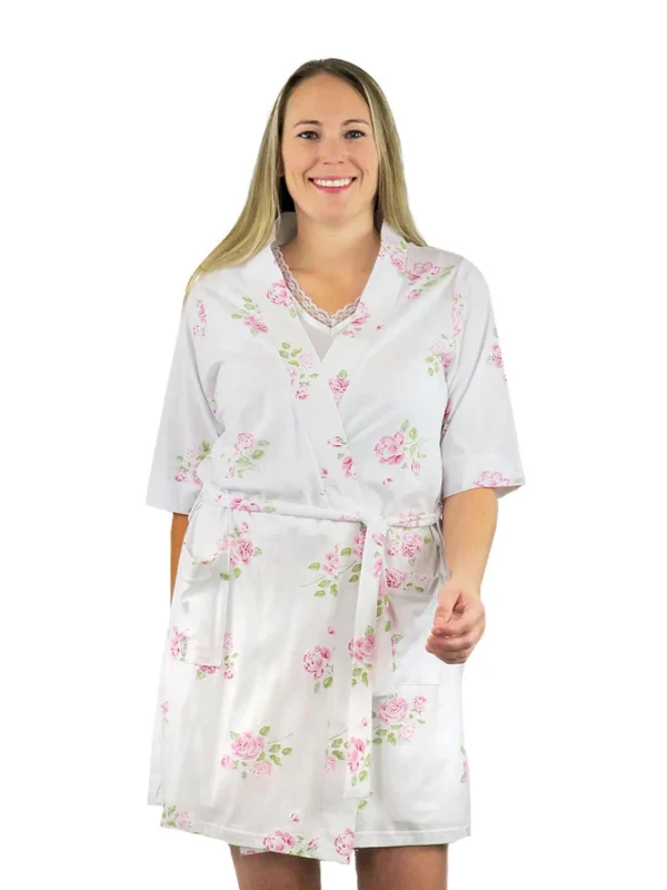 La Cera™ Floral Printed Cotton Knit Robe Best Sale