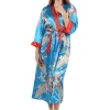 La Cera™ Floral Satin Robe Blue Online