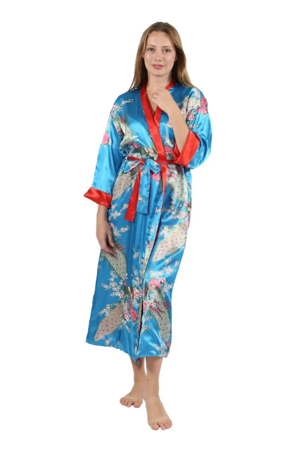 La Cera™ Floral Satin Robe Blue Online