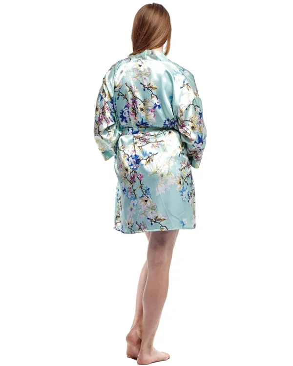 La Cera™ Floral Satin Robe Mint Fashion