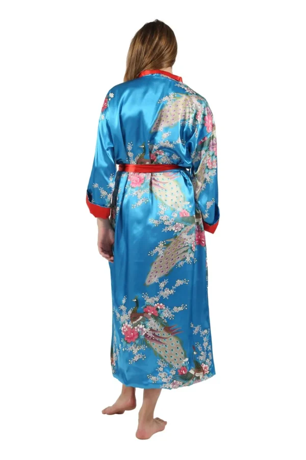 La Cera™ Floral Satin Robe Blue Online