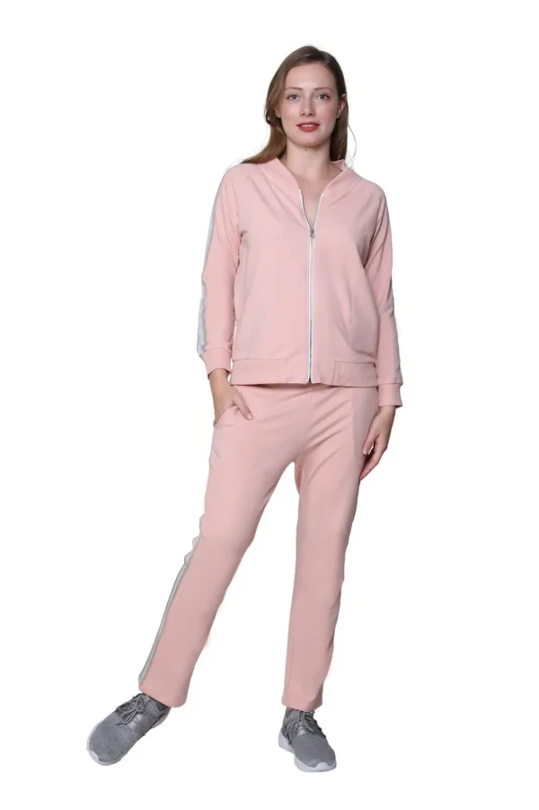 La Cera™ French Terry Cotton 2-Piece Zip-Front Track Pant Set Fashion