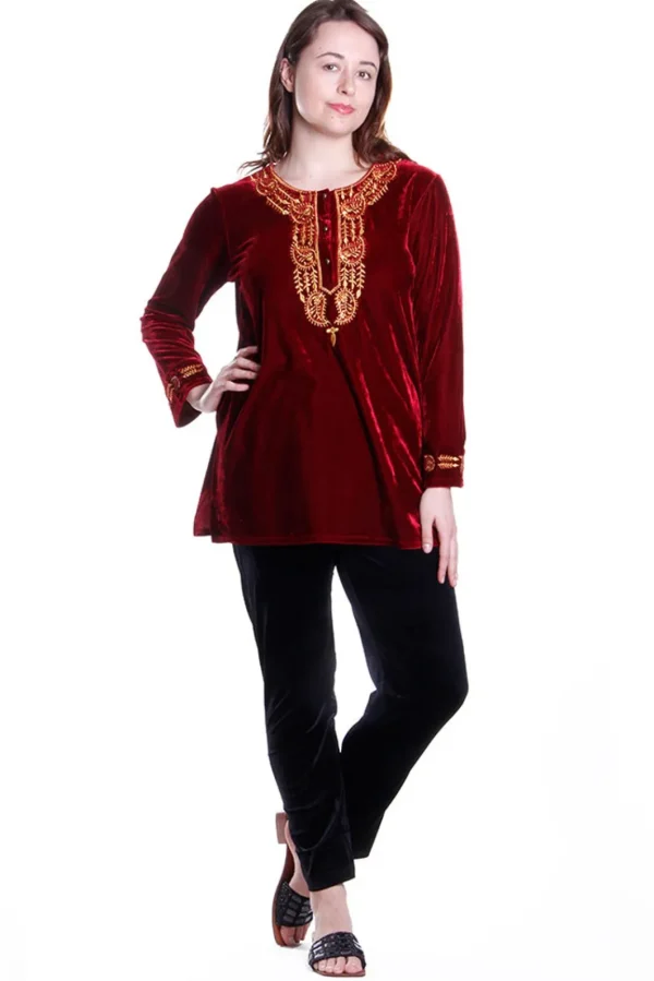 La Cera™ Gold Leaf Velour Plus Size Top Cheap