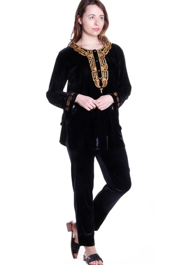 La Cera™ Gold Leaf Velour Top Best