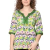 La Cera™ Green Floral Cotton Voile Embroidered Tunic Online