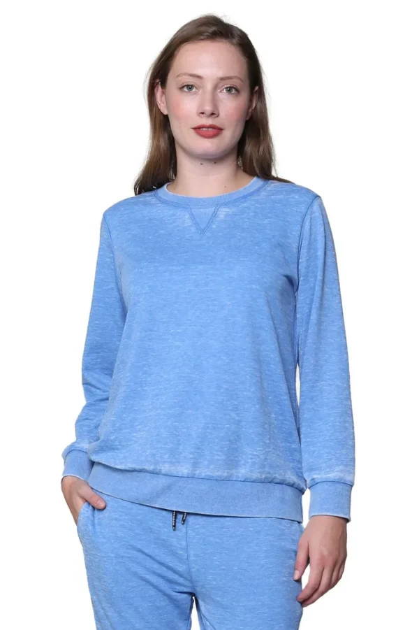 La Cera™ Heathered Crew Neck French Terry Sweatshirt Best Sale