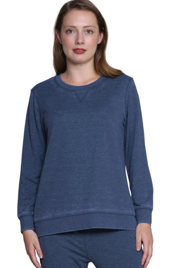 La Cera™ Heathered Crew Neck French Terry Sweatshirt Best Sale