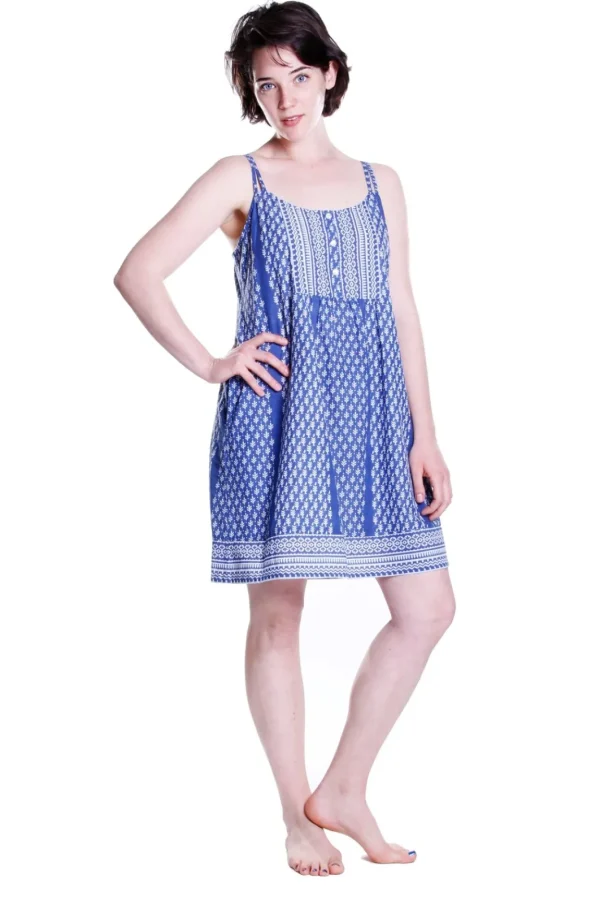 La Cera™ La Cera 100% Cotton Blue Batik Printed Chemise Online