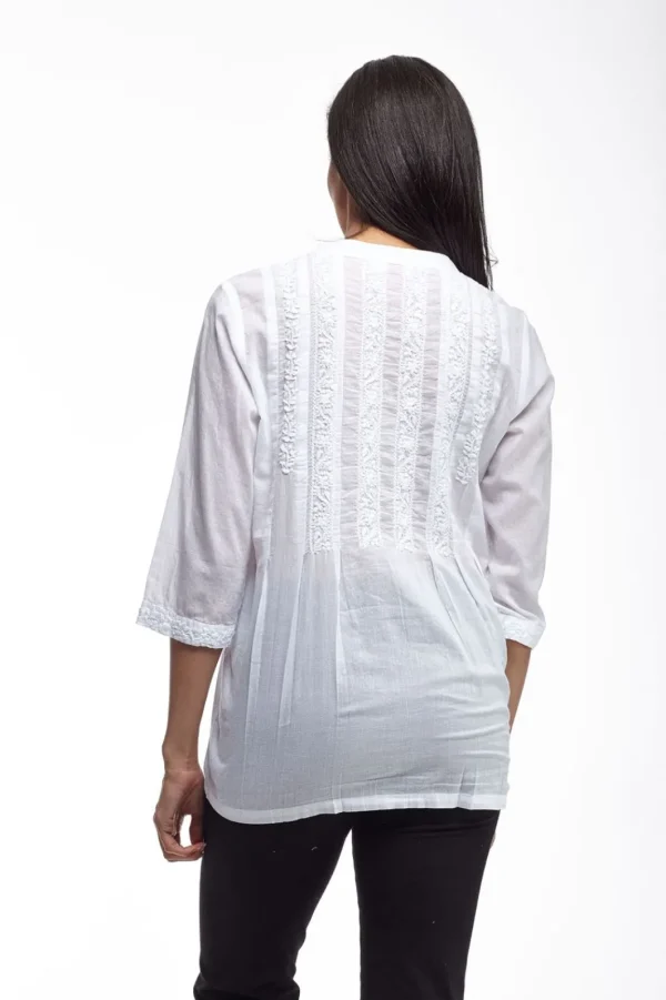 La Cera™ La Cera 100% Cotton Button Front Embroidered Top Discount