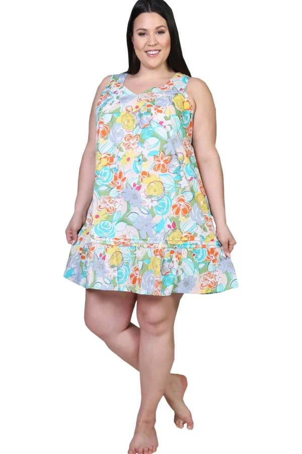 La Cera™ La Cera 100% Cotton Pastel Floral Print Chemise Fashion