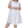 La Cera™ La Cera 100% Cotton Sleeveless Dress With Hem Embroidery - Plus Size Discount