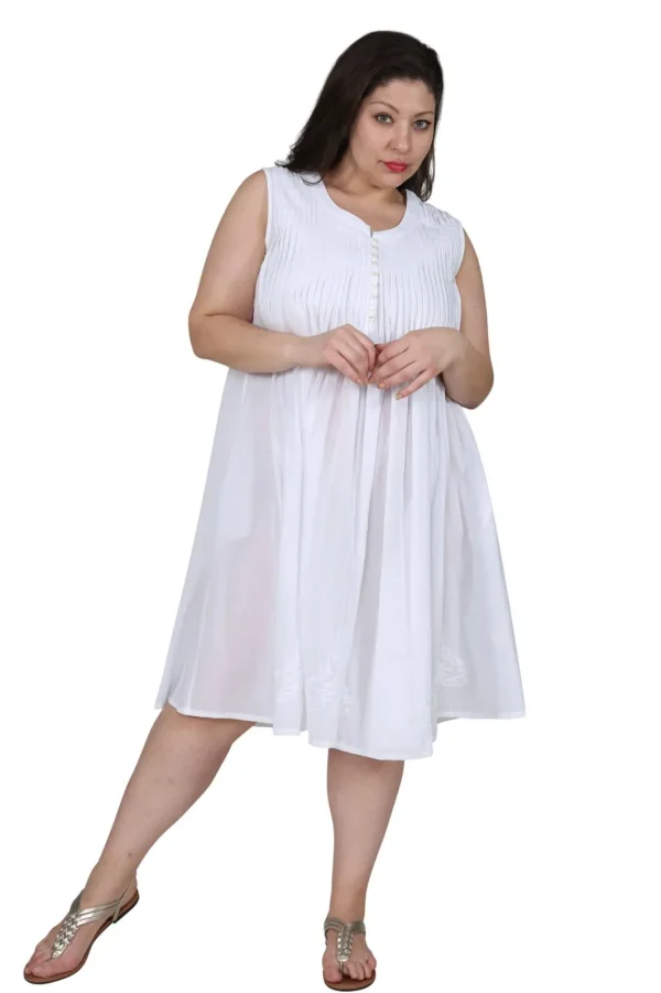 La Cera™ La Cera 100% Cotton Sleeveless Dress With Hem Embroidery - Plus Size Discount