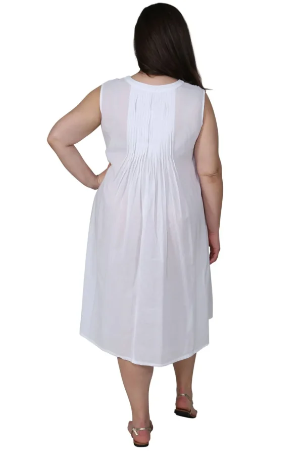 La Cera™ La Cera 100% Cotton Sleeveless Dress With Hem Embroidery - Plus Size Discount