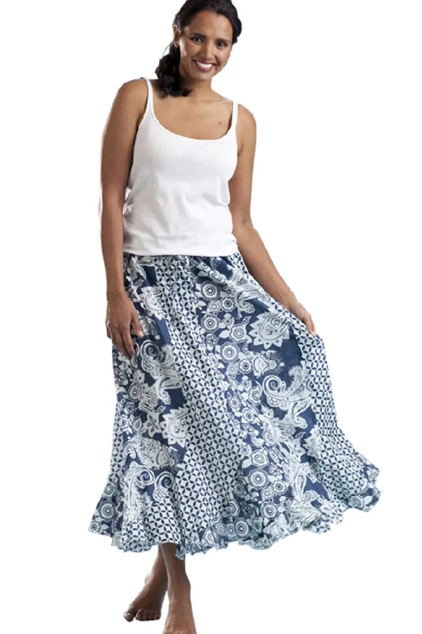 La Cera™ La Cera 100% Cotton Voile Mixed Printed Maxi Skirt Fashion