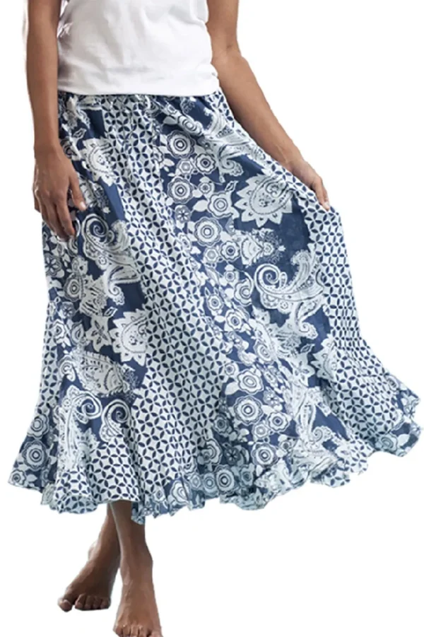 La Cera™ La Cera 100% Cotton Voile Mixed Printed Maxi Skirt Fashion