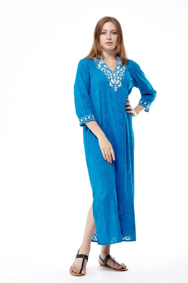 La Cera™ La Cera 3/4 Quarter Length Sleeve Embroidered Caftan Royal Fashion