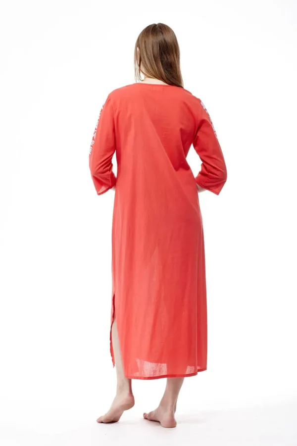 La Cera™ La Cera 3/4 Quarter Length Sleeve Embroidered Caftan Coral Outlet