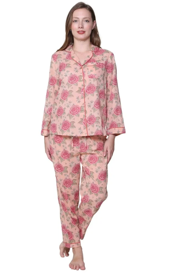 La Cera™ La Cera 3/4 Sleeve Cotton Pajama Set Peach Sale