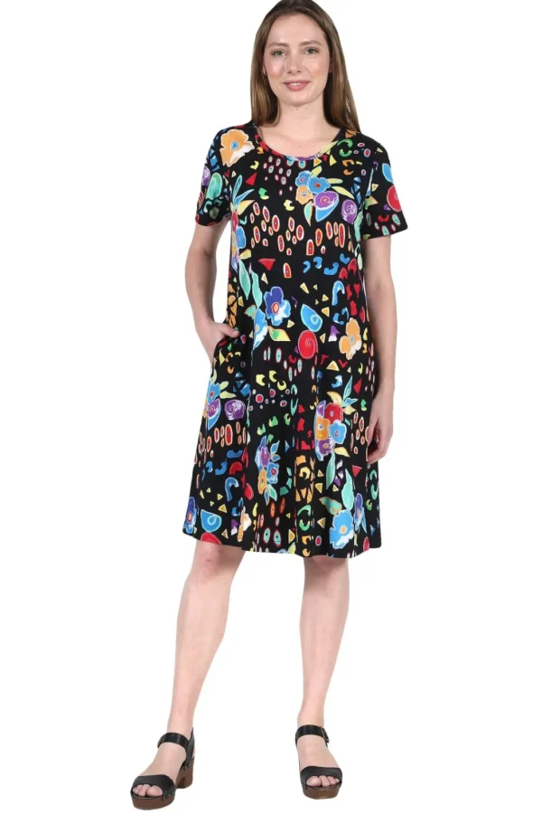 La Cera™ La Cera Abstract Floral Print Cotton Dress Black/Multi Fashion