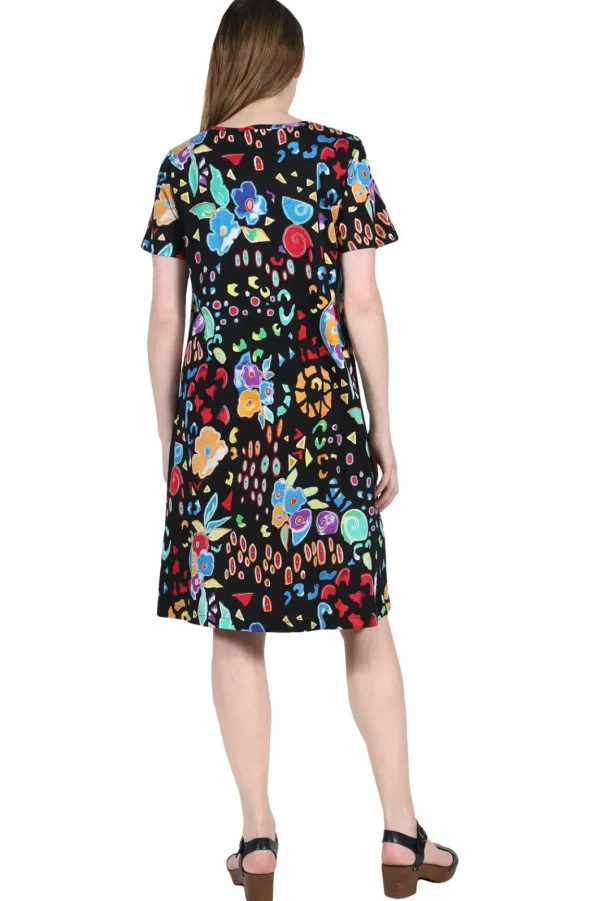 La Cera™ La Cera Abstract Floral Print Cotton Dress Black/Multi Fashion