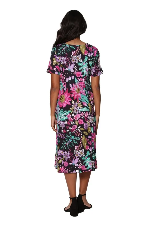 La Cera™ La Cera Black And Fuchsia A-Line Knit Dress Black Fuchsia Outlet