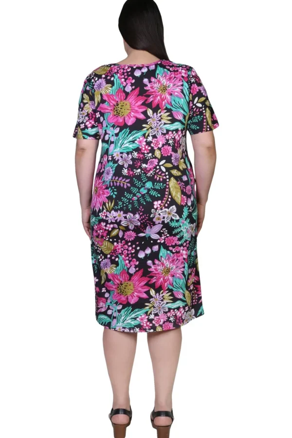 La Cera™ La Cera Black And Fuchsia Plus Size A-Line Knit Dress Black Fuchsia Online