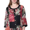 La Cera™ La Cera Black And Red Patchwork Top Black/Red Sale