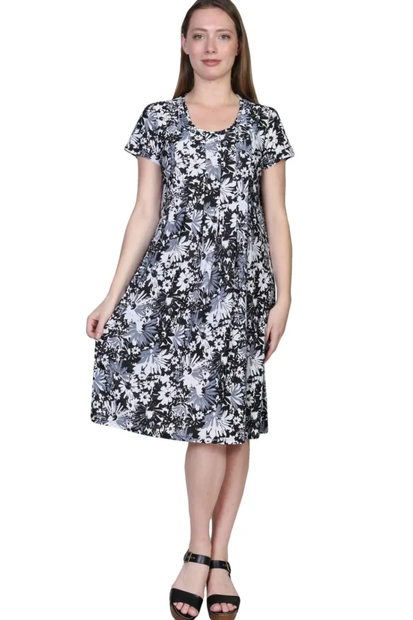 La Cera™ La Cera Black And White Print Short Sleeve Dress Black/White New