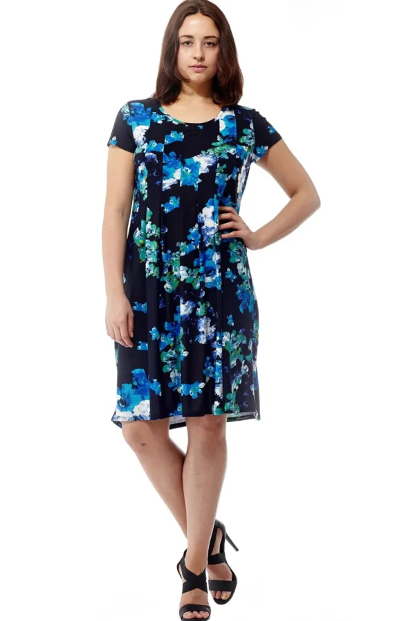 La Cera™ La Cera Blue Floral Print Short Sleeve Dress Navy Cheap