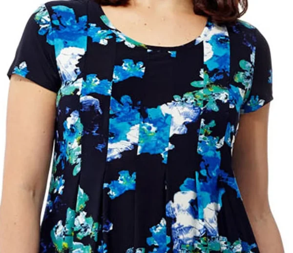 La Cera™ La Cera Blue Floral Print Short Sleeve Dress Navy Cheap