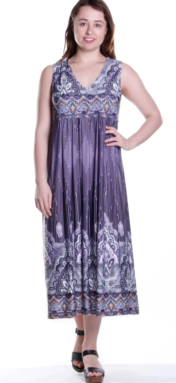 La Cera™ La Cera Border Print Sleeveless Printed Maxi Dress Purple/Black Hot