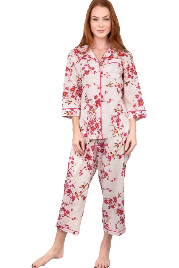 La Cera™ La Cera Cherry Blossom 3/4 Sleeve Cotton Pajama Set Discount